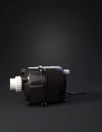 3d model: black plastic water pump with white fittings and power cord