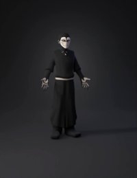 3d model: dark robed figure with mask layered necklaces gothic attire black c