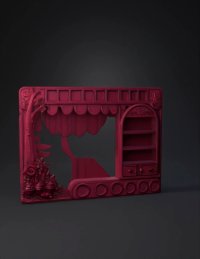 3d model: ornate magenta decorative frame with shelves and tree motif textured