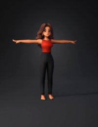 3d model: female character with red sleeveless top and black pants brown hair