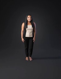 3d model: woman wearing beige and black sleeveless top and black pants