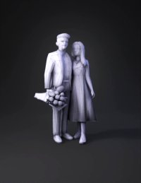 3d model: wedding couple with bouquet in formal attire
