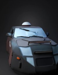3d model: wedge shaped armored car with dark gray body and maroon panels metal