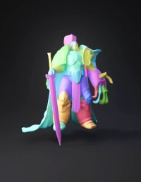 3d model: fantasy armored knight with ornate gold armor large sword red cape