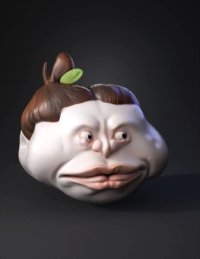 3d model: humanoid head with brown hair bun and leaf accessory beige skin prom