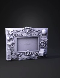 3d model: decorative photo frame plaque with ornate relief in white featuring h