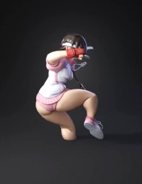 3d model: female boxer character in pink and white outfit with red gloves in dyn
