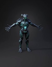 3d model: XYLOTH armored humanoid with glowing cyan runes and central core