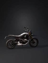 3d model: black adventure motorcycle with gold inverted forks dual sport tires