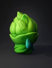 3d model: green dragon head creature with blue accents and glossy finish