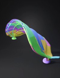 3d model: leaf with vein structure and wireframe outline on rocky surface